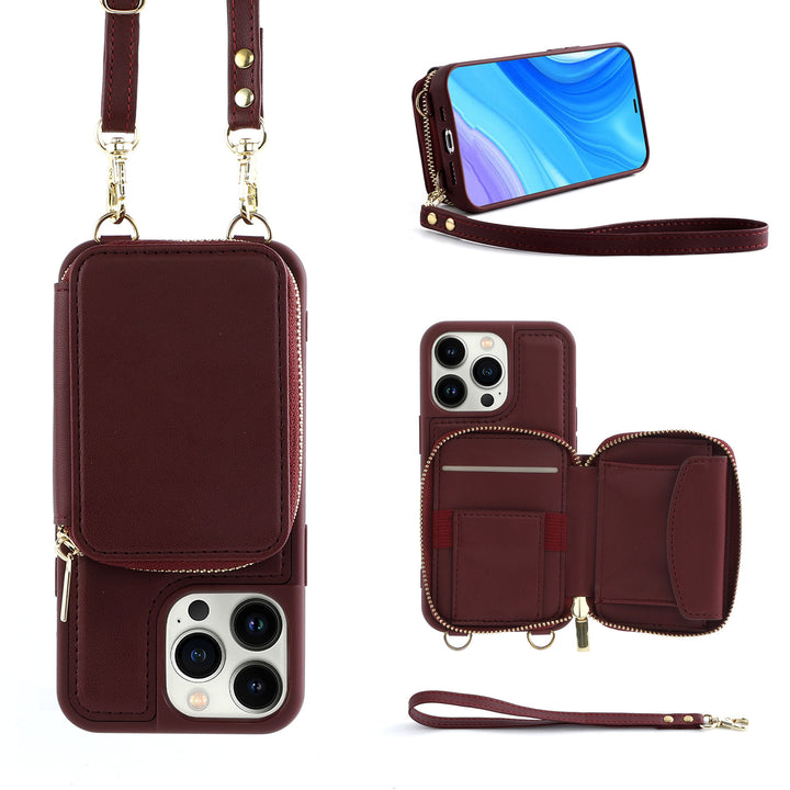 IPhone14pro Phone Case Crossbody Zipper Multifunctional Card Holder Wallet Type Applicable Protective Leather Case