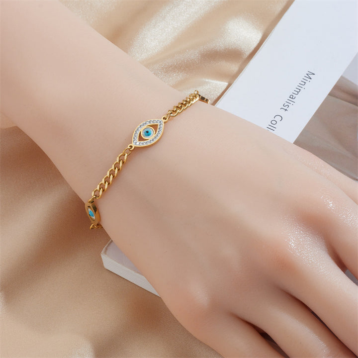 Glossy Diamond Blue Eyes Accessory Chain Titanium Steel Gold-plated Bracelet