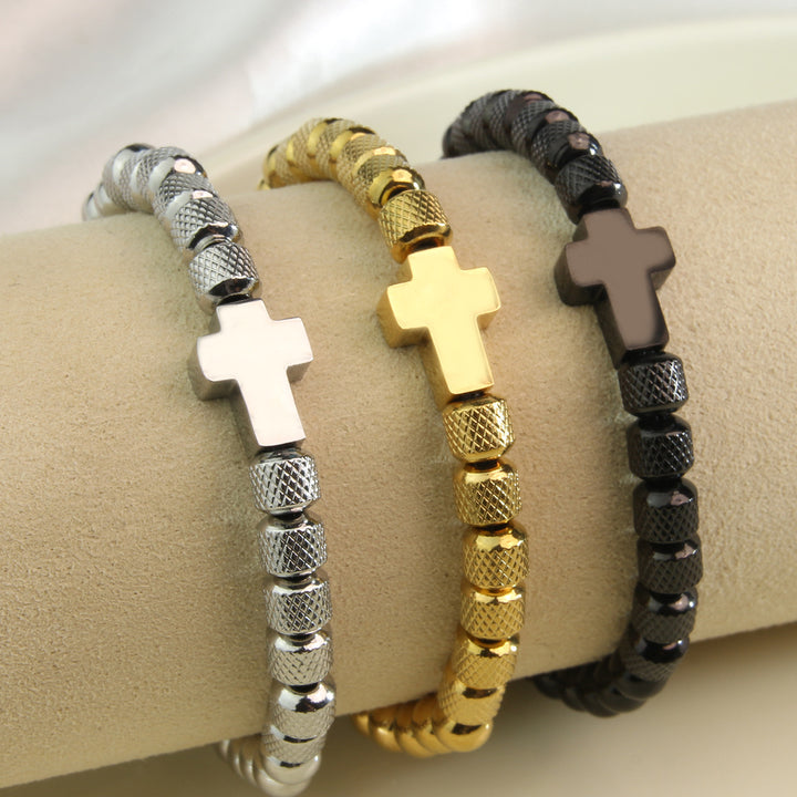 Cross-border Stainless Steel Gold-plated Cross Pineapple Beads Beaded Weave Bracelet