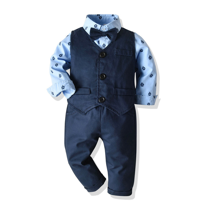 Top and Top Boys Boys Gentleman Îmbrăcăminte Set de bumbac cu mânecă lungă cămașă+vestă+pantaloni 3pcs costum pentru copii pentru copii, haine casual