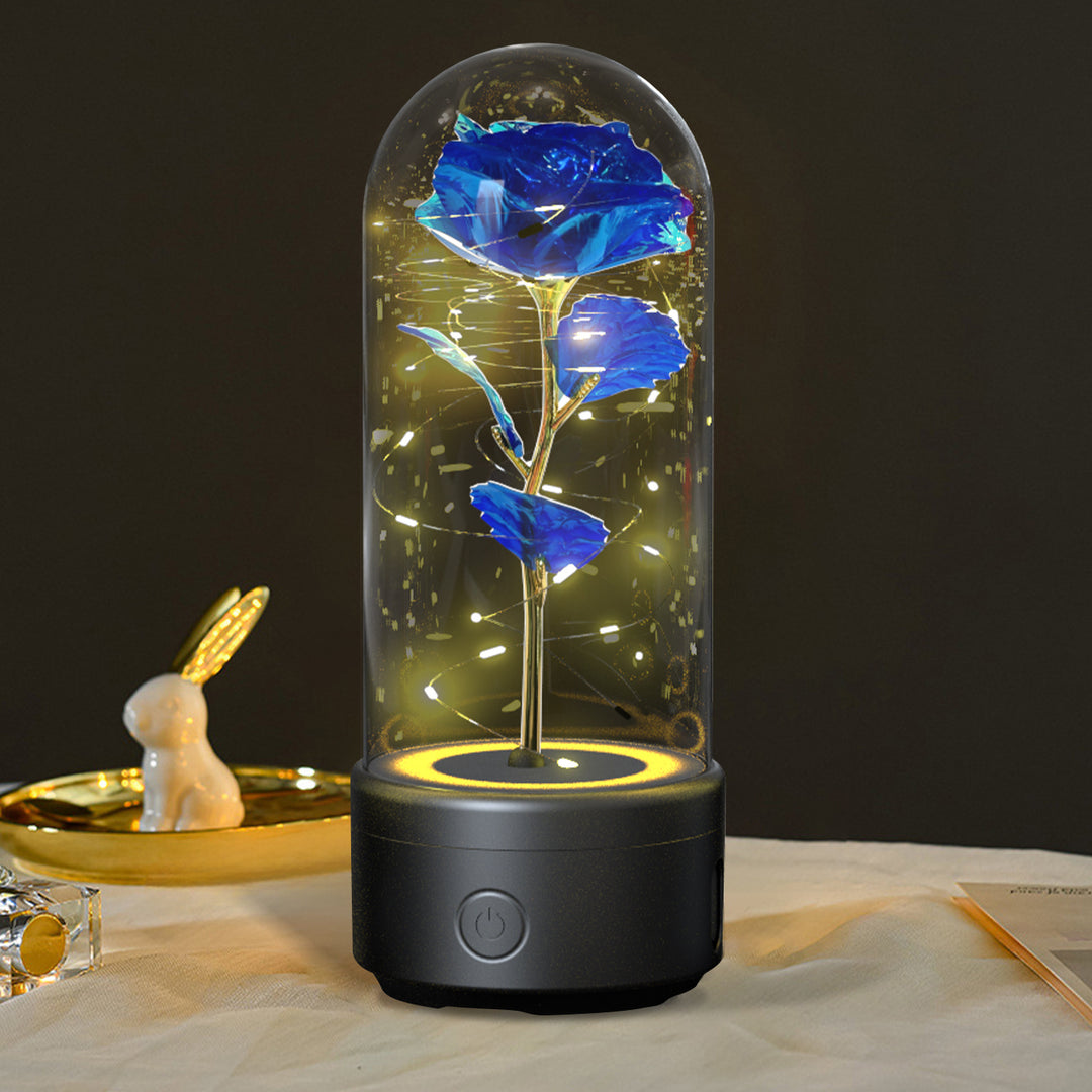 Creative 2 în 1 Flori de trandafir LED Light and Bluetooth Difuzor de Ziua Îndrăgostiților Cadou de Ziua Îndrăgostiților Rose Luminous Night Ornament în acoperire de sticlă