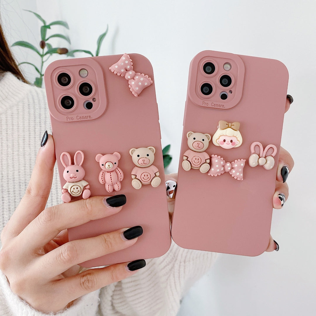 Women's Fashion Three-dimensional Doll Bear Decorative Phone Case Protective Cover