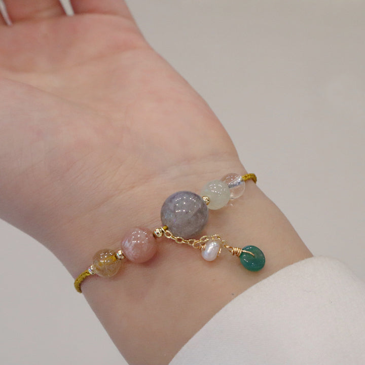 Duobao Lucky Bracelet Wrist String Women's Natural Moonstone Hetian Jade