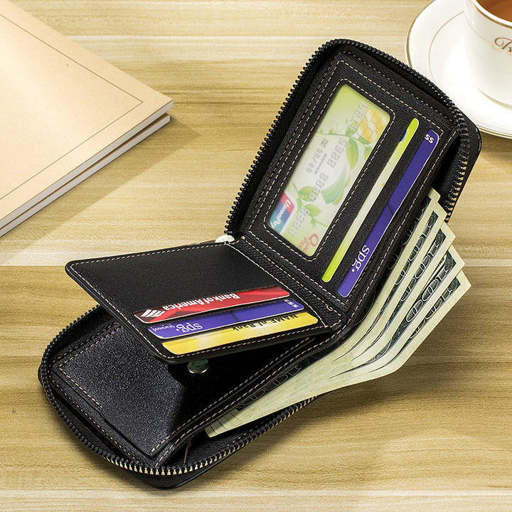 Men's Short Wallet Stitching Stone Pattern Large Capacity Tri-fold Bag