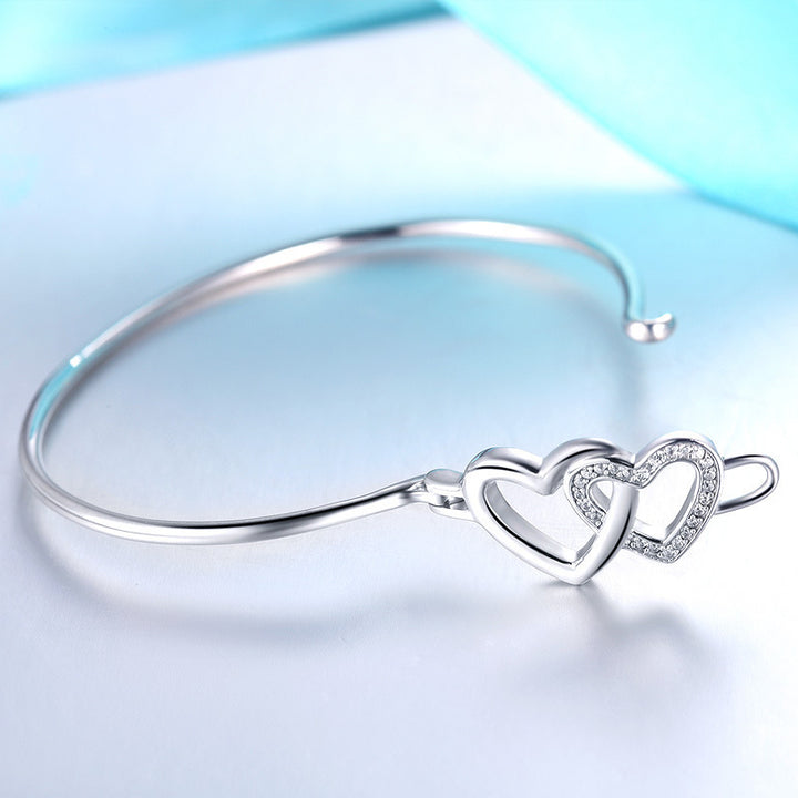 Silver Bracelet Female Oval Bracelet Love Heart-shaped Bracelet Inlaid Zircon Fashion Jewelry