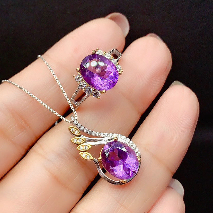 New Simulation Amethyst Color Separation Colored Gems Open Ring Necklace