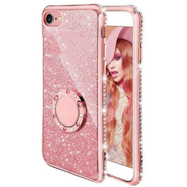 Potrivit pentru cardul de glitter cu drill cu margine pentru telefon mobil protector inel de suport