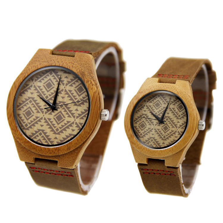 Casual Business Bamboo Leather Strap Watch