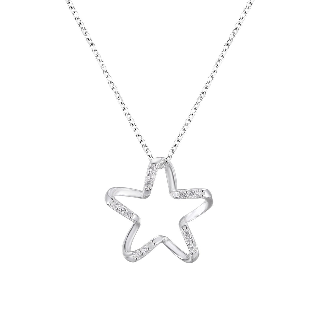 S999 Sterling Silver Five-pointed Star Ring Necklace Korean Style