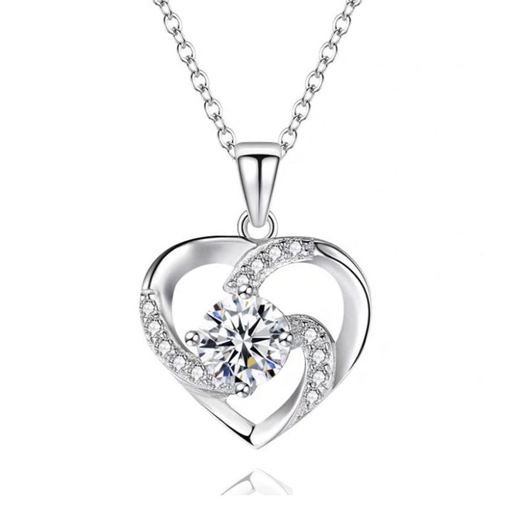 Fashion Lady Heart Pendant Plated 925 Silver Necklace Jewelry