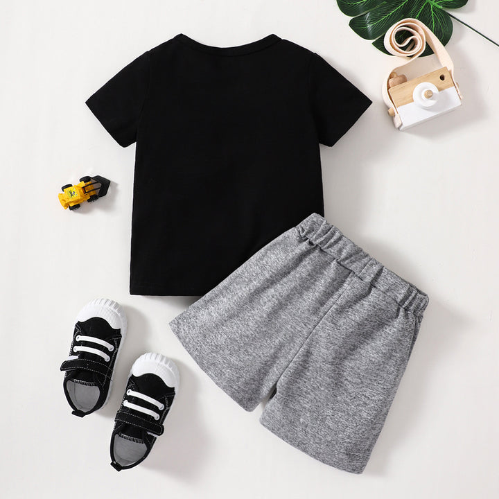 Boys' New Suit Color-block Crew Neck Short-sleeved Shirt Short Gray Children Suit