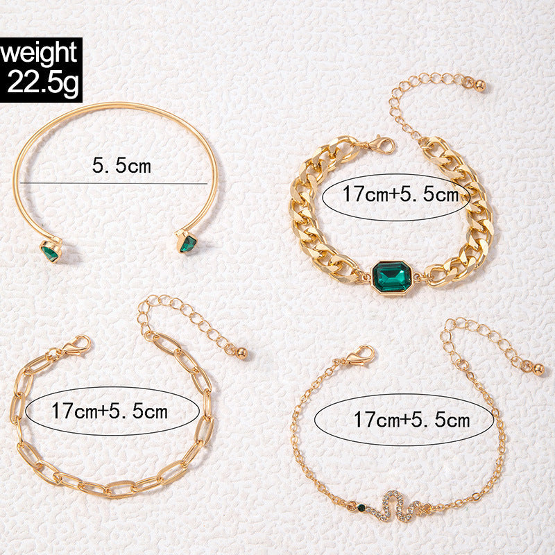 Fashion Green Diamond Bracelet Suit Multi-layer Bracelet