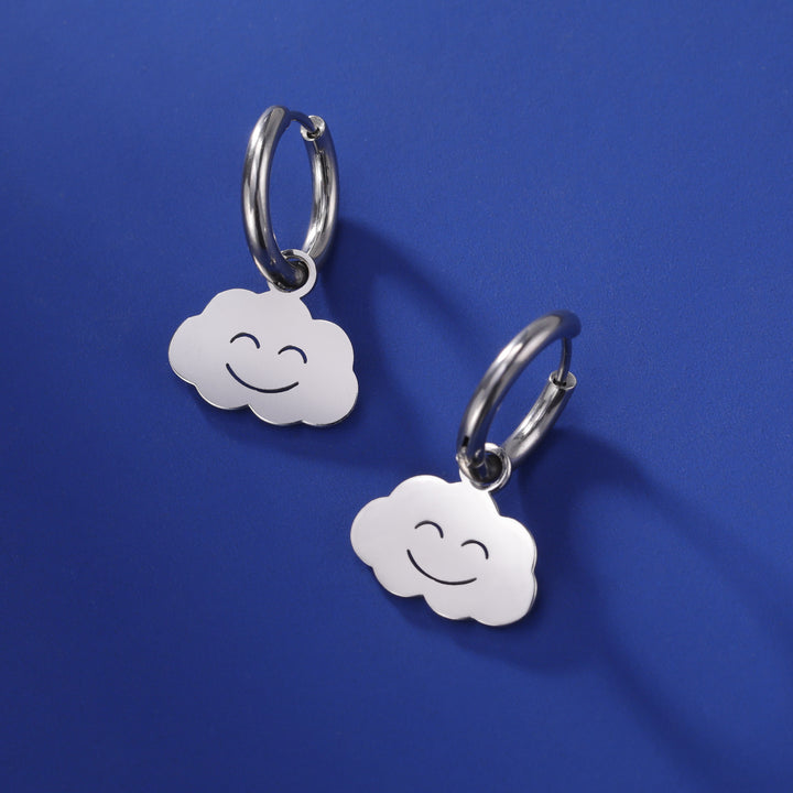 Cut Titanium Steel Cute Sweet Face Cloud Earrings