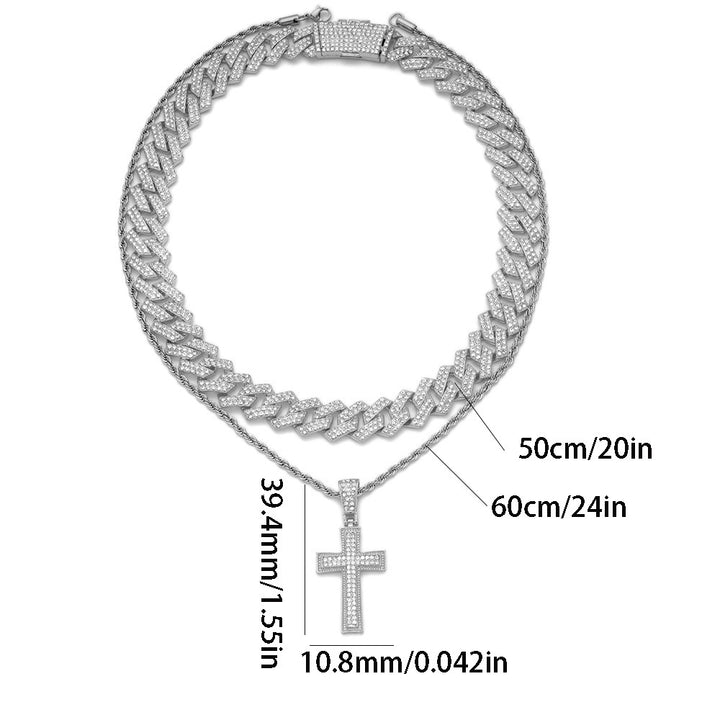 Full Diamond Cross Pendant Cuban Link Chain