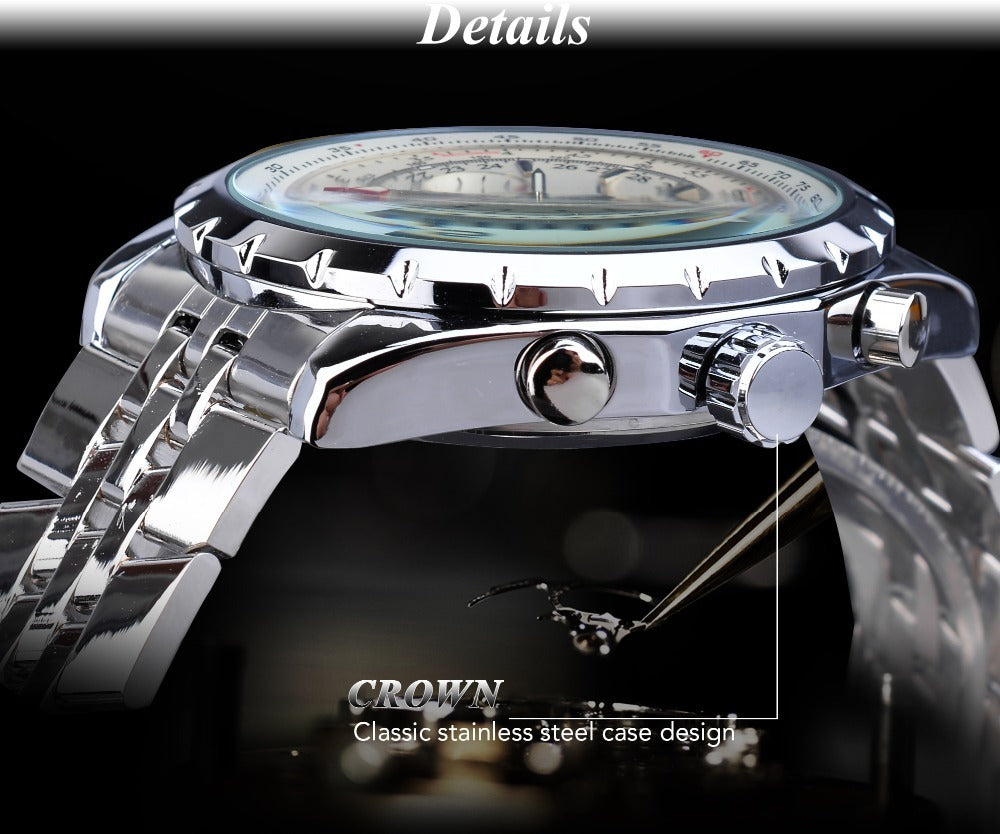 Men's Stainless Steel Business Three-plate Six-pin Automatic Mechanical Watch