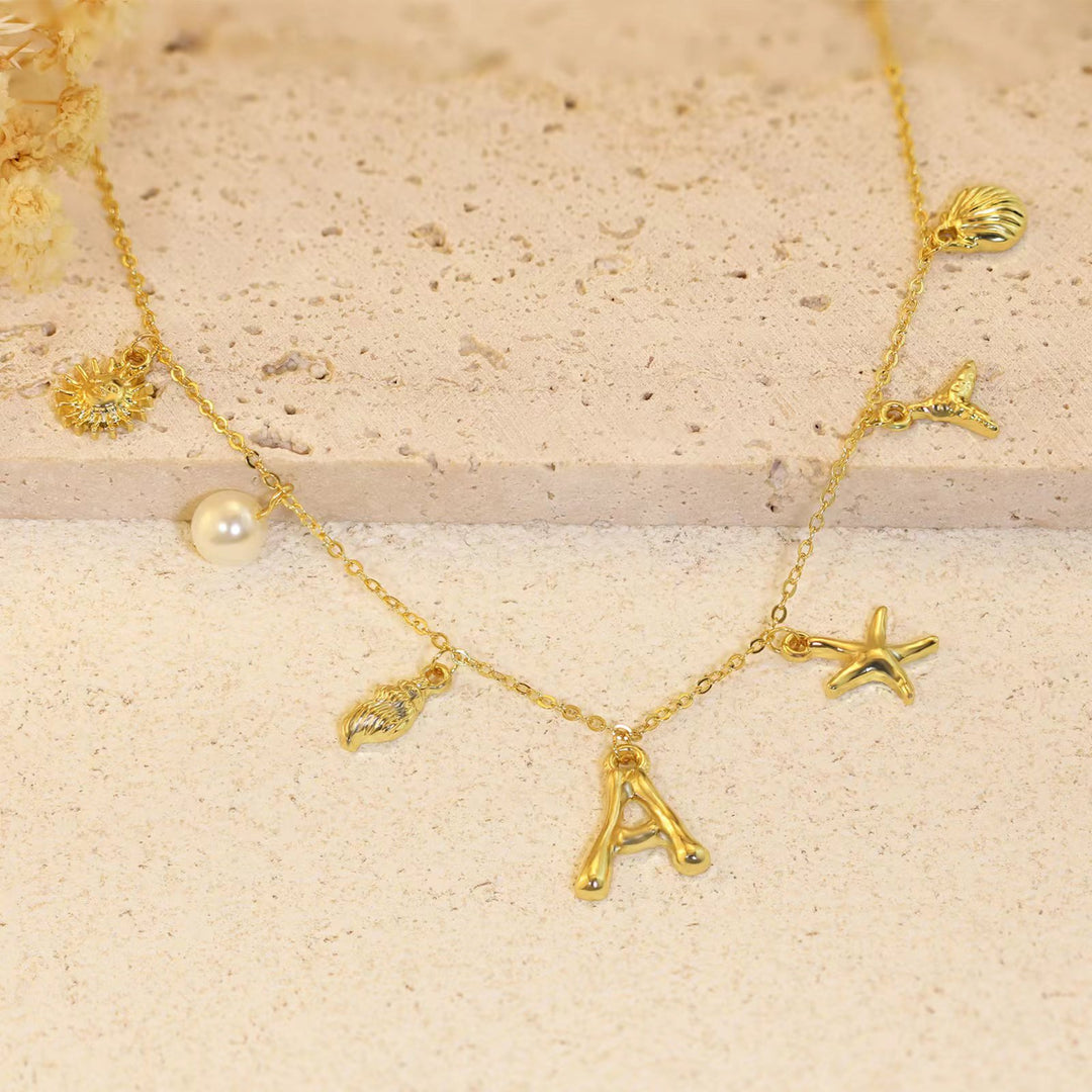 26 Bamboo Letter Necklace Starfish Shell