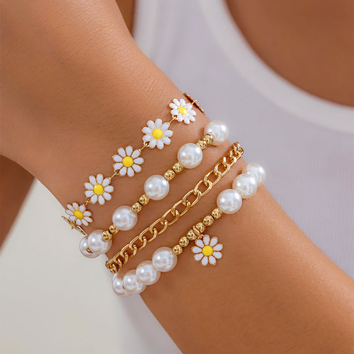 Ins Style Small Golden Beads Pearl Bracelet 4-piece Set