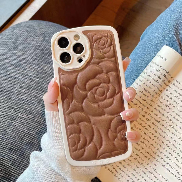 3D Camellia Soft Patch Leather Phone Case