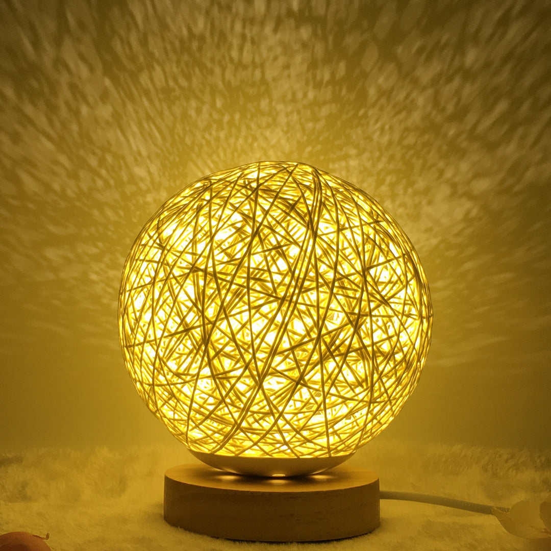 Amazon Hot Selling Linen Linen Lampa de masă roman și unic LED inteligent USB7 Color RGB16 Color Color Control Rattan Ball Lampa