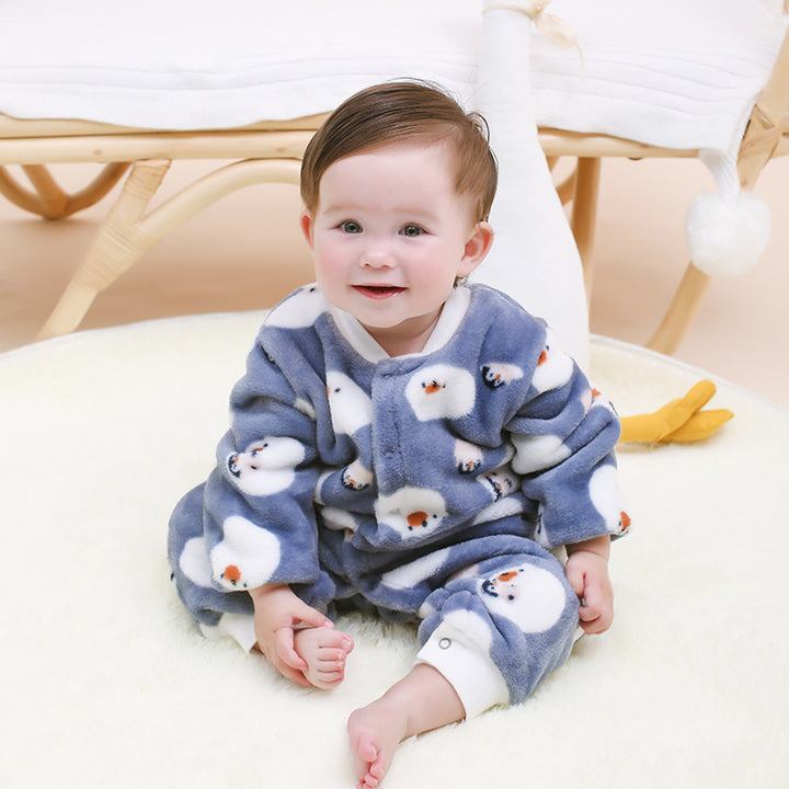 Baby Warm One-piece Clothes Coral Fleece Thickened Pajamas Romper