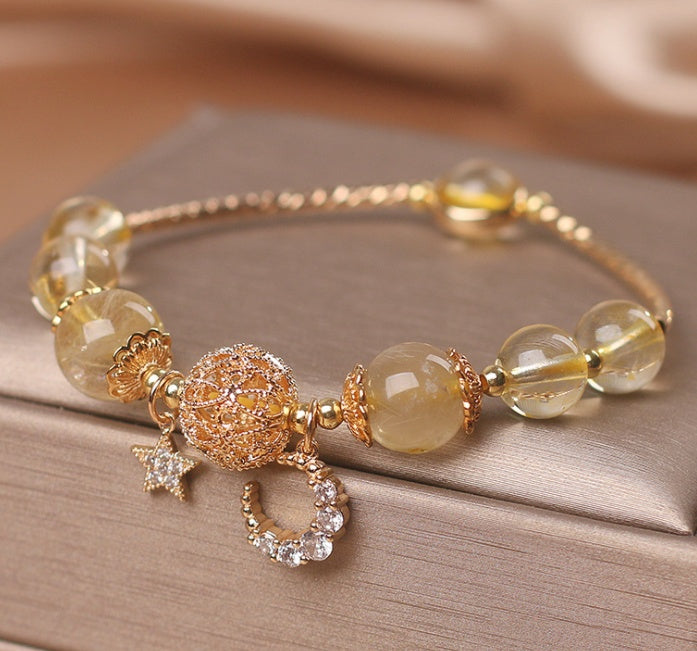 Natural Citrine Gold Gem Quartz Bracelet Women's Light Luxury Star Moon Crystal Accessories