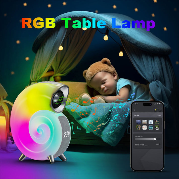 Conch Smart RGB atmosferă ușoară Bluetooth Difuzor alarmă lampă de trezire Mașină de zgomot alb pentru dormit pentru bebeluși Controlul aplicației