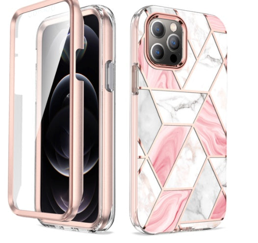 Electroplating Grid Marble IMD Process Suitable For The New 12 Two-in-one Three-proof Mobile Phone Case