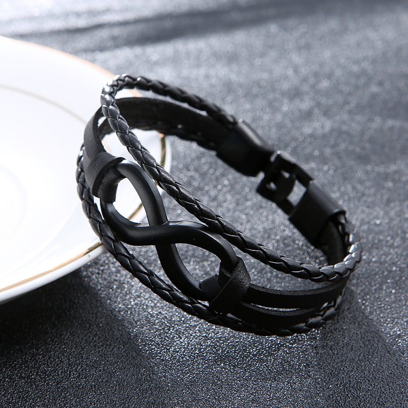 Alloy lucky figure 8 leather bracelet