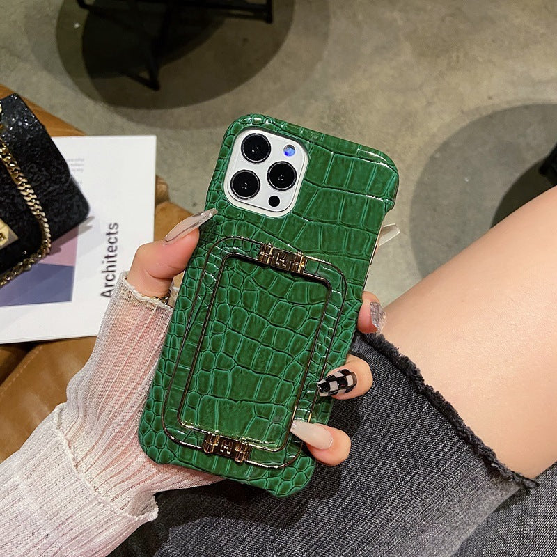 Leather Texture Metal Square Buckle Bracket Phone Case