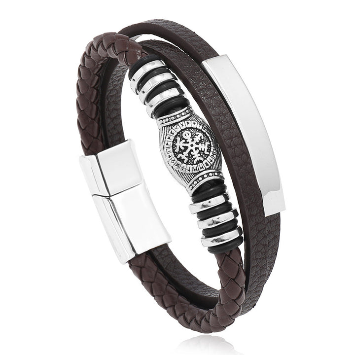 Men's Leather Multi-layer Woven Magnetic Buckle Bracelet