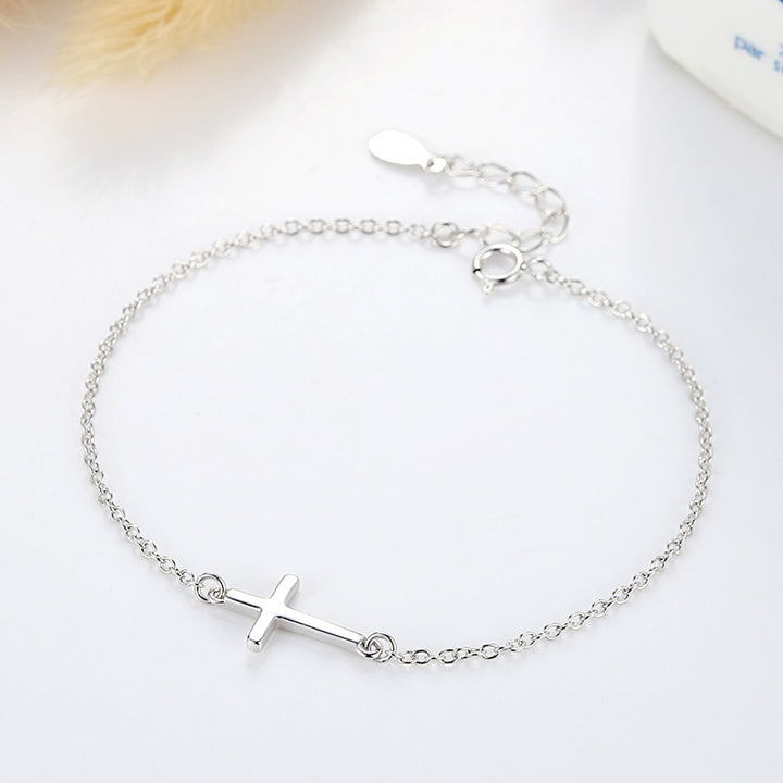 Sterling Silver Simple Cross S925 Sterling Silver Bracelet Sterling Silver Jewelry