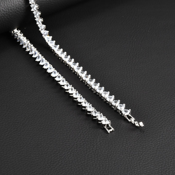 Loving Heart Zircon Tennis Chain Hip Hop Alloy Diamond-embedded Necklace