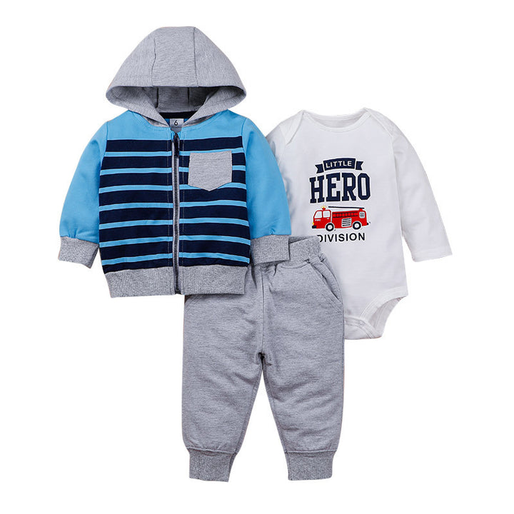 Children's Suit Autumn Baby Letter Printing Zipper Three-piece Set Newborn Clothing