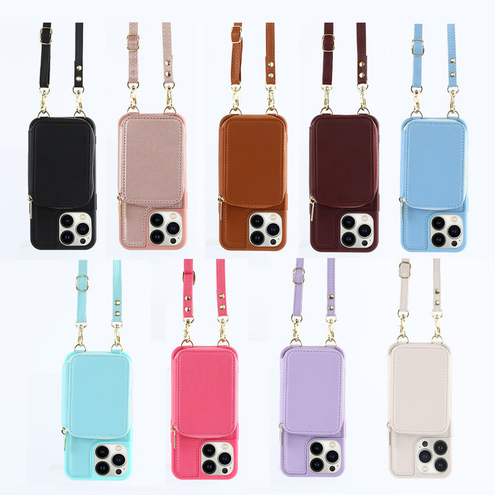 IPhone14pro Phone Case Crossbody Zipper Multifunctional Card Holder Wallet Type Applicable Protective Leather Case