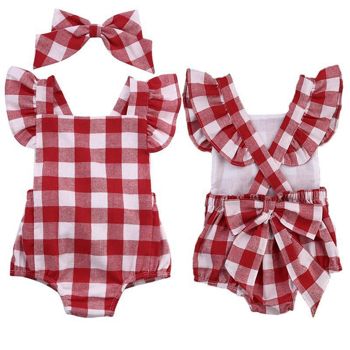 Red Plaid Set Bow Red Plaid Rochie din două piese Costum