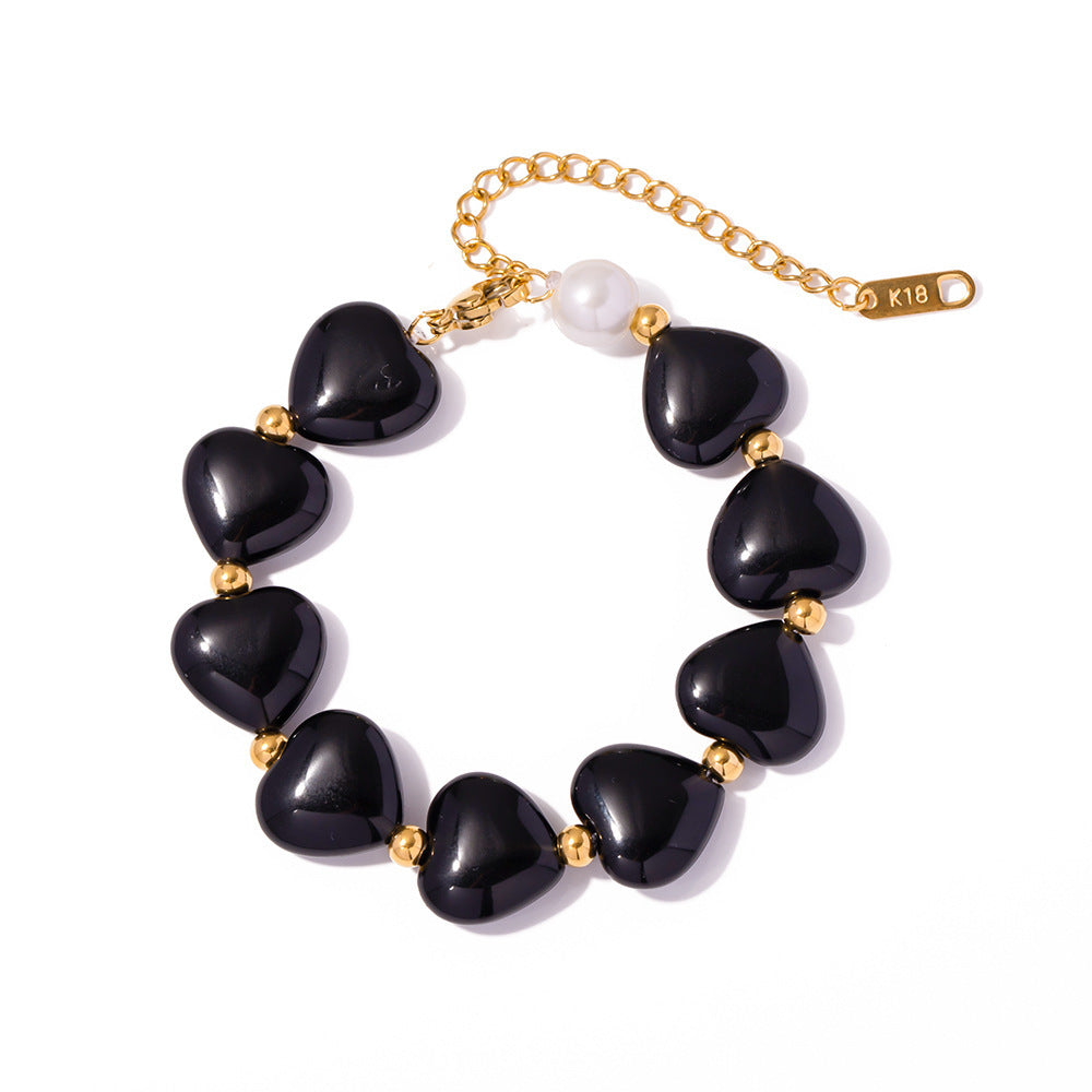 Special Interest Light Luxury Black Agate Love Heart Beaded Bracelet