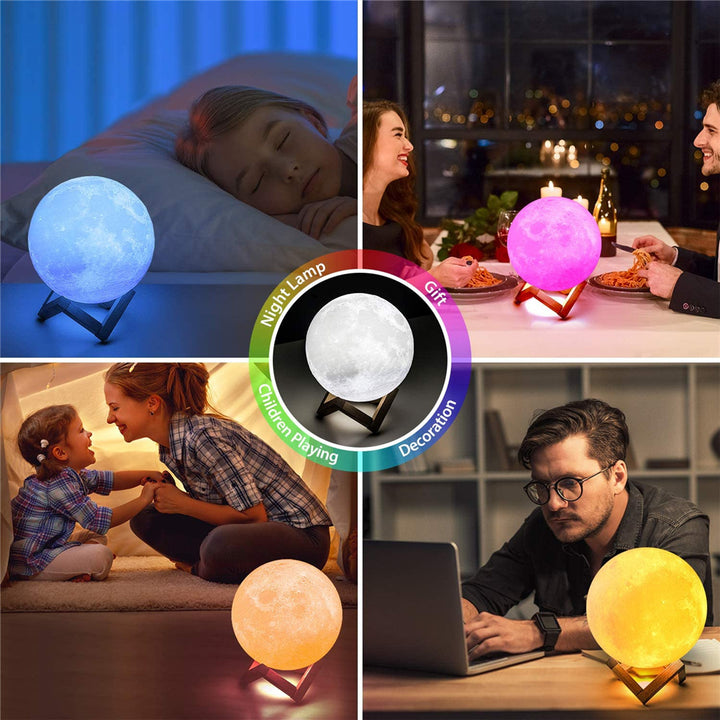 LED LUMINI NOAPTE LAMPĂ LUNĂ 3D Imprimare Lumină Moon Timizabilă Dimmable Reîncărcabil Noptie