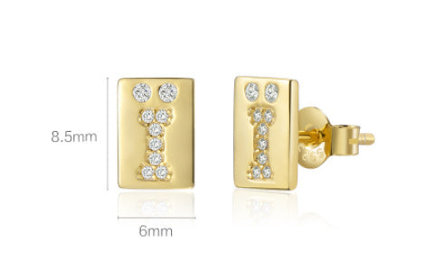 Quadrilateral Letter Large Zircon Stud Earrings