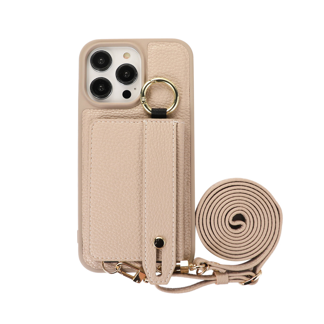 Wrist Strap Cross-body Lanyard Litchi Leather Phone Case