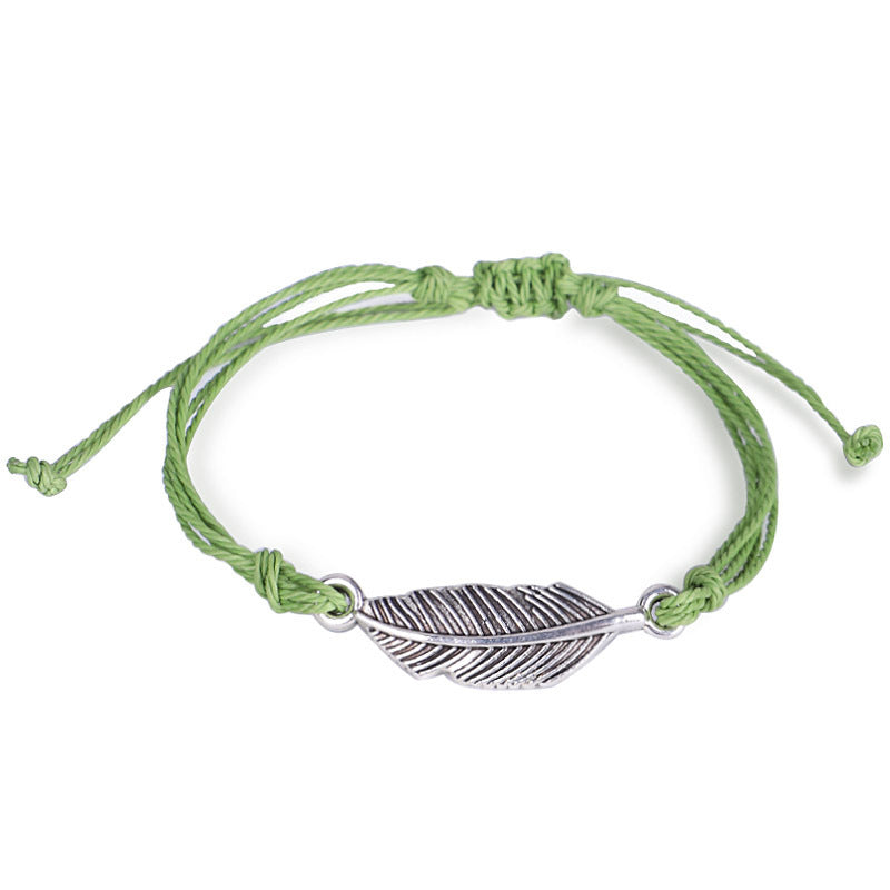 New Wax Wire Braided Bracelet Waterproof Silver Leaf