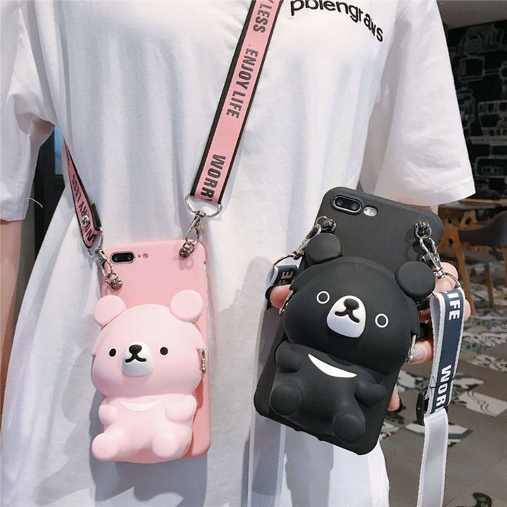 Cute bear coin purse phone case