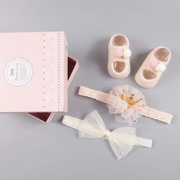 New baby hair accessories socks and shoes set box