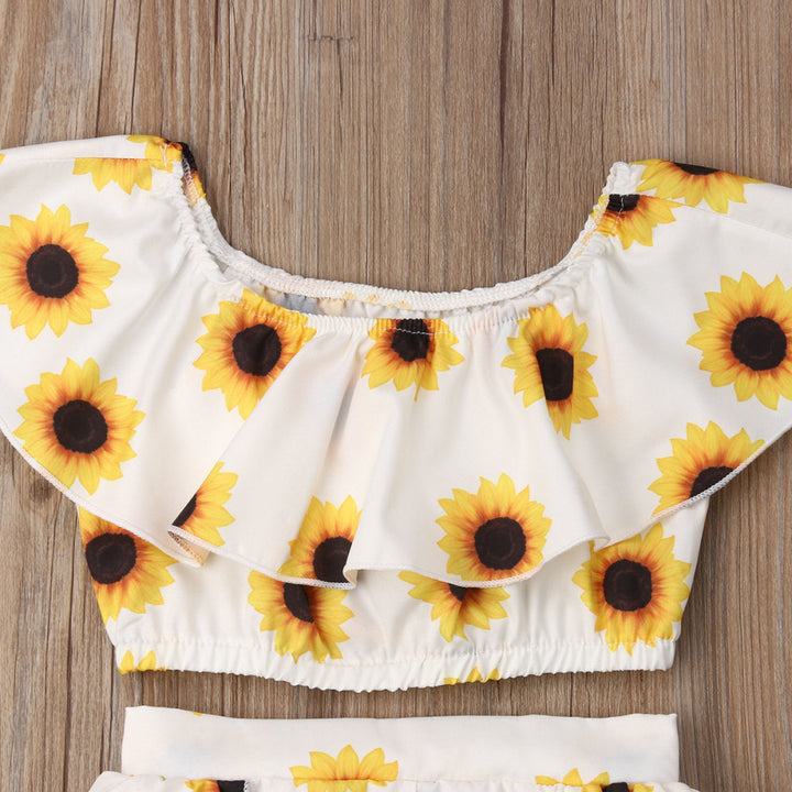 Îmbrăcăminte pentru copii Nou floarea-soarelui Sunflower Top Culottes Hair Band din trei piese