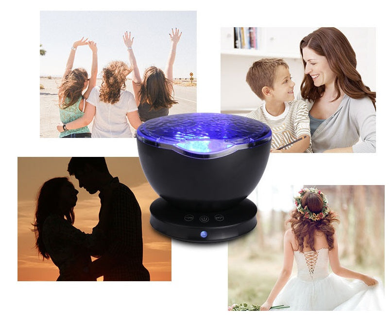 Proiector de valuri de ocean LED LUMINĂ LUMINĂ LUMINĂ TEMIN TEMELE TF Player Music Speaker Aurora Proiection