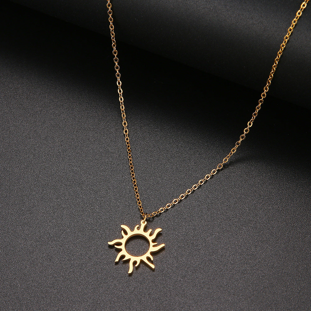 Titanium Steel Plating Ethnic Sun Totem Pendant Clavicle Necklace