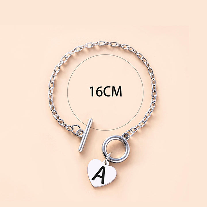 Silver Color Link Chain OT Buckle Clasp Bracelet 26 Initial Letter Heart Charms Bracelets For Women Girls