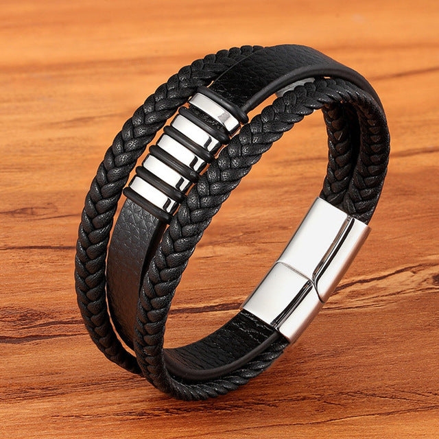 Men's multi-layer braided leather bracelet