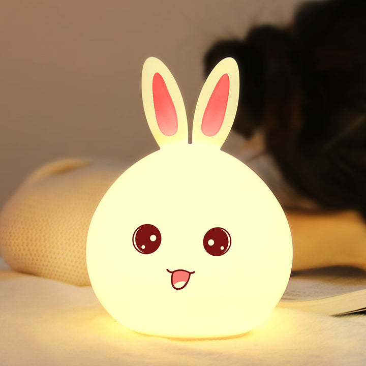 Cute Night Night Animal Animal Iepure Lămpi de noapte Touch Senzor Silicon LED -uri Lumini colorate