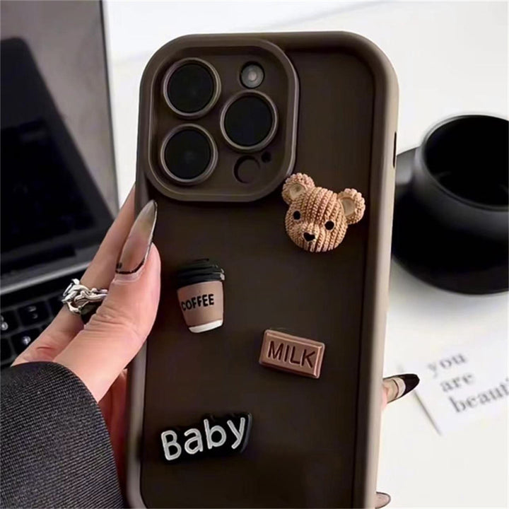 Stereo Coffee Doll Bear Soft Shell Phone Case