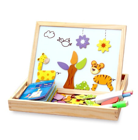 Wooden Magnetic Puzzle Toys Children 3D Puzzle Box Figure Animals Circus Writing Drawing Board Learning Education Toys For Kids